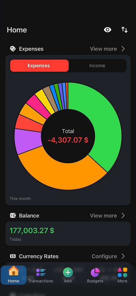 Walletee expense overview screen